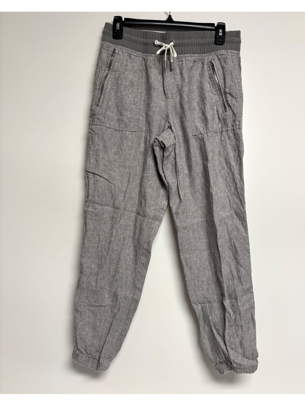 Athleta Women’s Size 8 Gray Linen Jogger Pants Pull-On Zipper Pockets